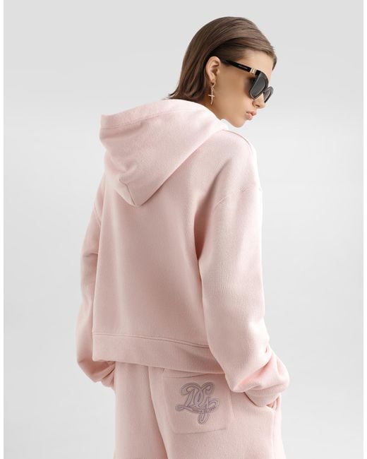 Dolce & Gabbana Pink Jersey Hoodie With Embroidery