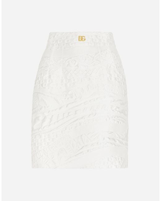 Falda Corta De Brocado Con Logotipo Dg Dolce & Gabbana de color White