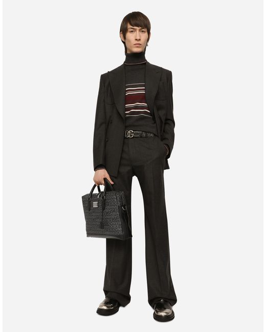 Dolce & Gabbana Black Coated Jacquard Briefcase for men
