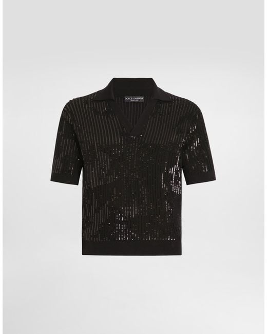 Wool And Silk Polo Shirt Dolce & Gabbana pour homme en coloris Black