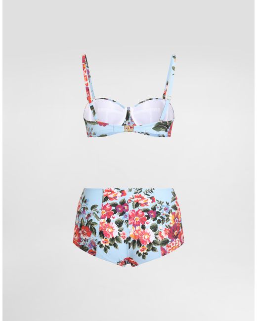 Dolce & Gabbana White Flower Bouquet-Print Balconette Bikini