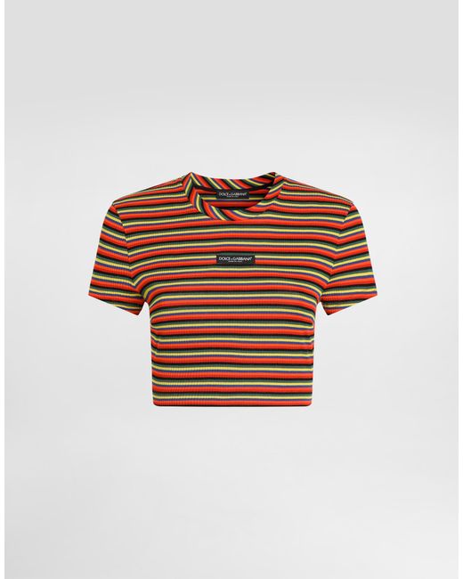 Dolce & Gabbana White Striped Jersey T-Shirt