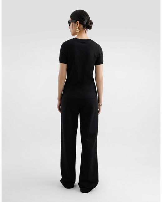 Dolce & Gabbana Black Jersey T-Shirt With Dg Logo Embroidery