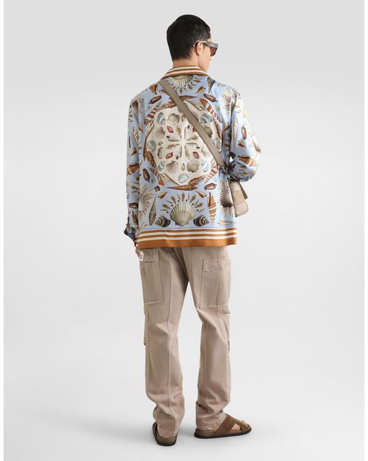Dolce & Gabbana Blue Silk Shirt With Shell Motif for men