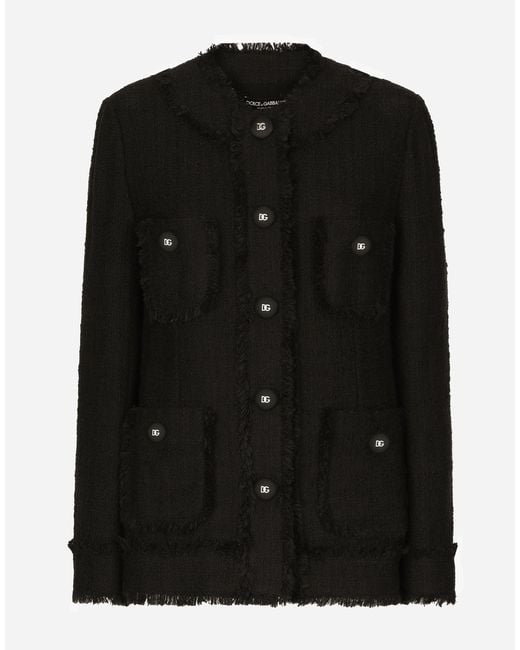 Dolce & Gabbana Black Single-Breasted Tweed Jacket