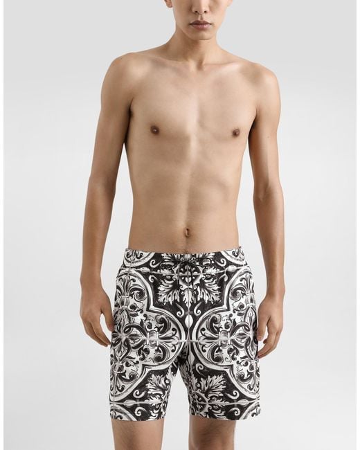 Boxer Da Mare Medio Stampa Maiolica di Dolce & Gabbana in Gray da Uomo