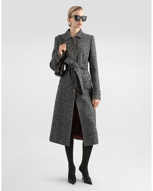 Dolce & Gabbana Gray Single-Breasted Wool-Blend Chevron Coat