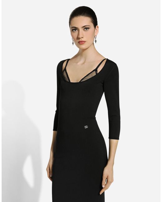 Dolce & Gabbana Black Logo-Embellished Knit Midi Dress