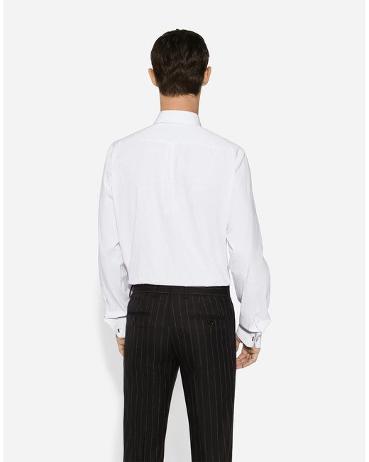 Dolce & Gabbana White Striped Poplin Martini-Fit Shirt for men