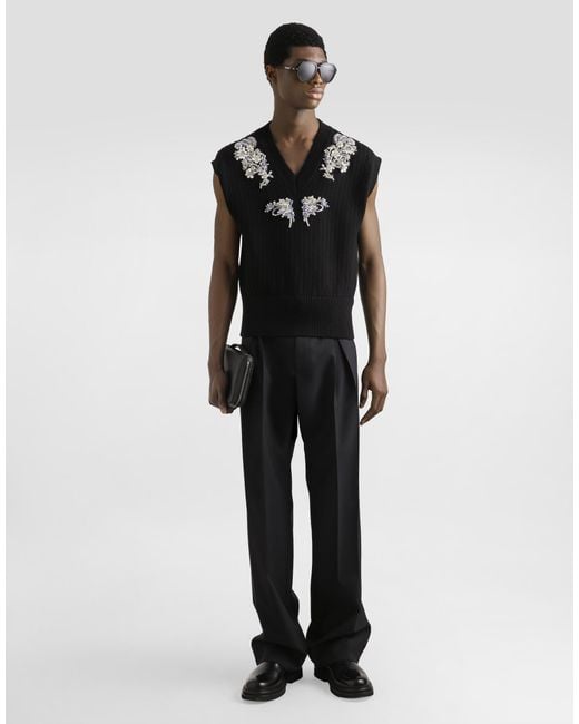 Dolce & Gabbana Black Cable-Knit Wool Vest for men