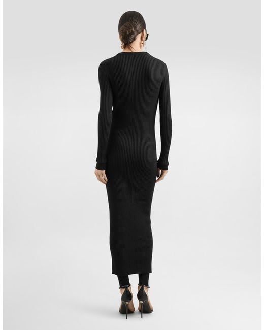 Dolce & Gabbana Black Long Ribbed Wool Cardigan