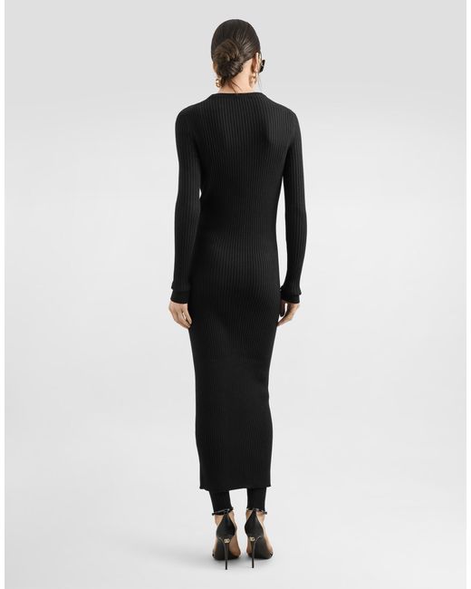 Dolce & Gabbana Black Ribbed Wool Leggings
