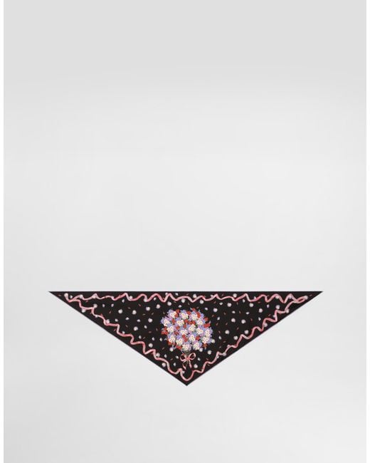 Dolce & Gabbana Natural Small Floral-Print Silk Twill Triangle Scarf
