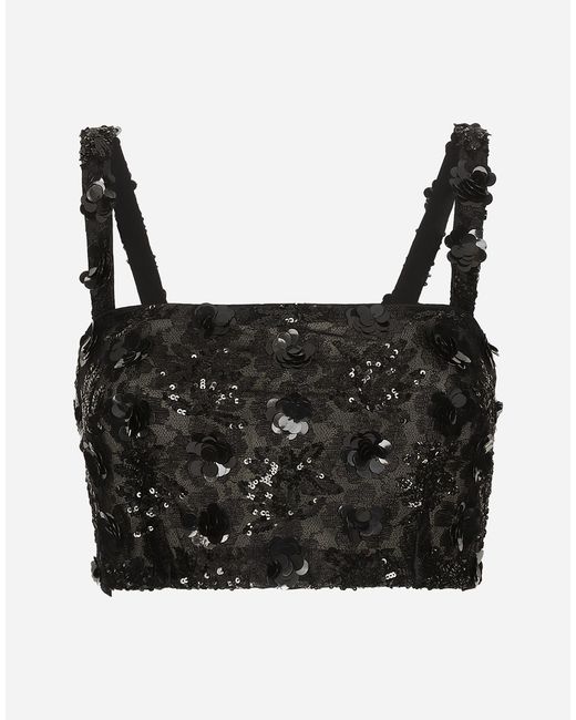 Dolce & Gabbana スパンコール エンブロイダリー ブラレット トップ Black