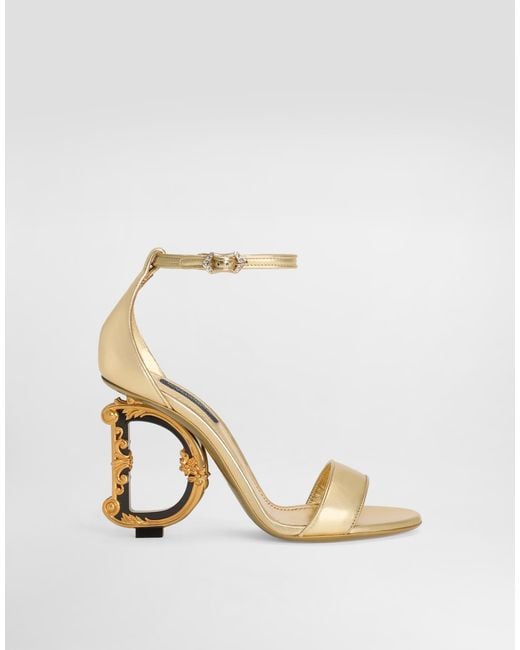 Dolce & Gabbana Natural Nappa Mordore Sandals With Baroque Dg Heel