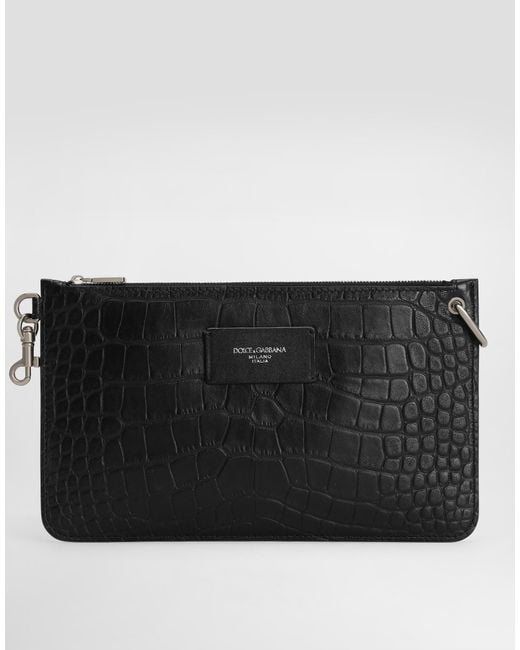 Dolce & Gabbana Black Crocodile-Print Calfskin Toiletry Bag for men