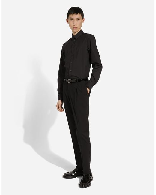 メンズ Dolce & Gabbana シャツ ゴールドフィット ストレッチコットン Black