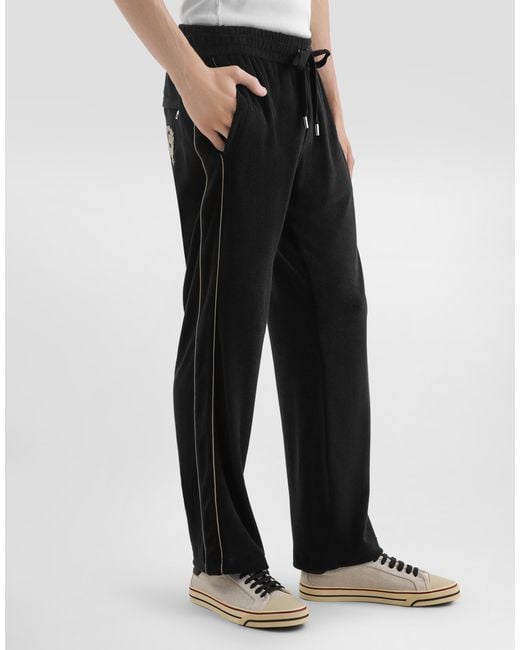 Dolce & Gabbana Black Cotton Terry Trousers for men