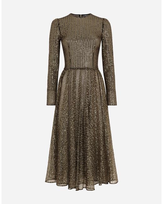 Dolce & Gabbana Natural Long-Sleeved Sequined Midi Dress