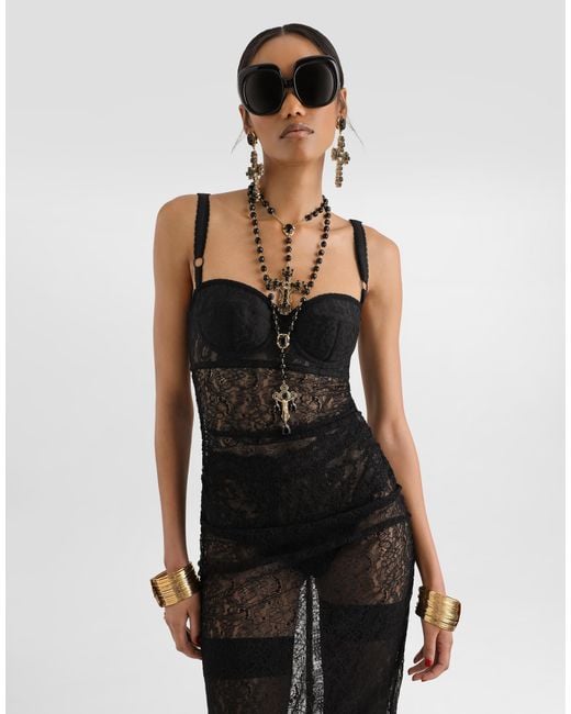 Robe Midi En Dentelle Dolce & Gabbana en coloris Black