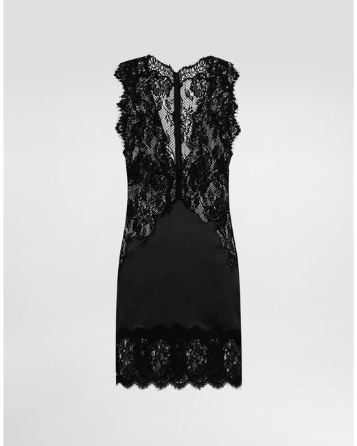 Dolce & Gabbana Black Short Dress With Lace
