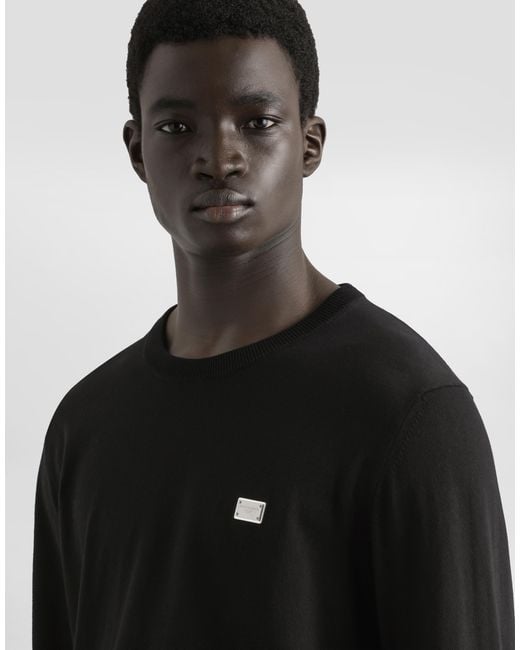 Dolce & Gabbana Black Cotton Round-Neck Sweater With Tag for men