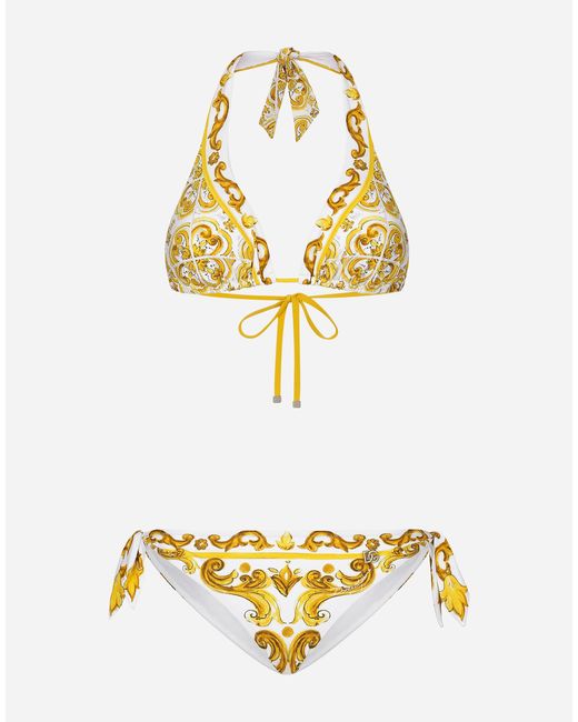 ビキニ Dolce & Gabbana Majolica Print Padded Triangle Bikini Swimsu Dolce & Gabbana Majolica- Padded Triangle Bikini in Metallic