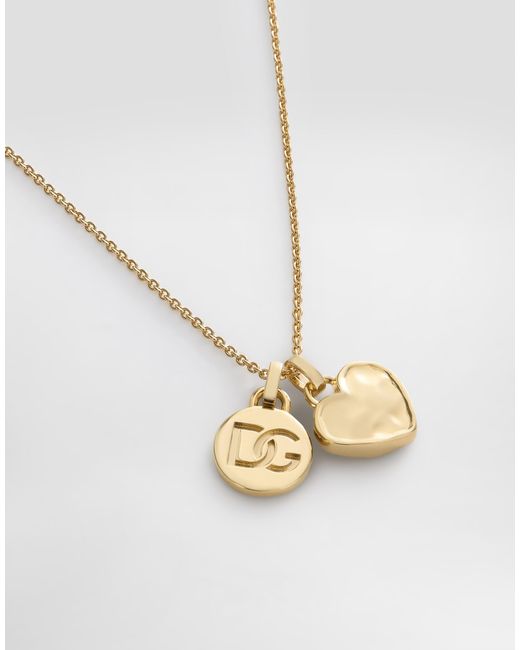 Dolce & Gabbana White Necklace With Heart Charm And Logo Medal