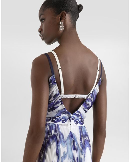Dolce & Gabbana Dg Exclusive Majolica-Print Chiffon Dress in Blue | Lyst Dolce & Gabbana Dg Exclusive Majolica-Print Chiffon Dress in Blue | Lyst