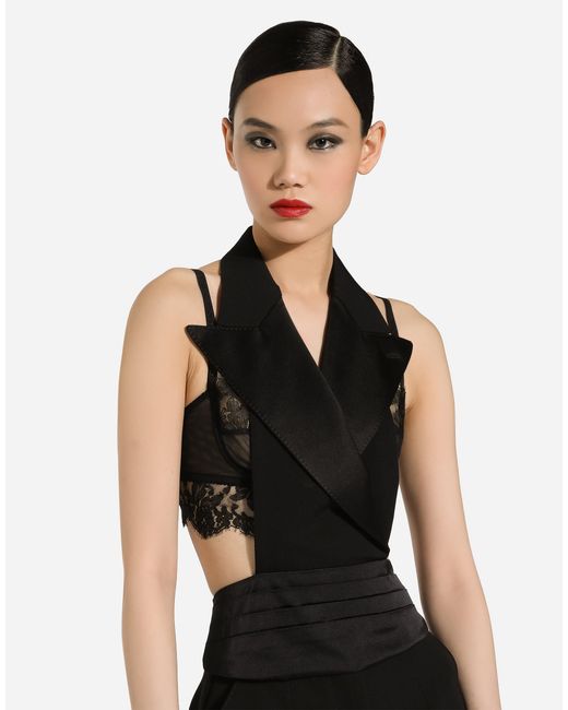 Dolce & Gabbana Black Satin Fitted Waistcoat With Buckle Strap