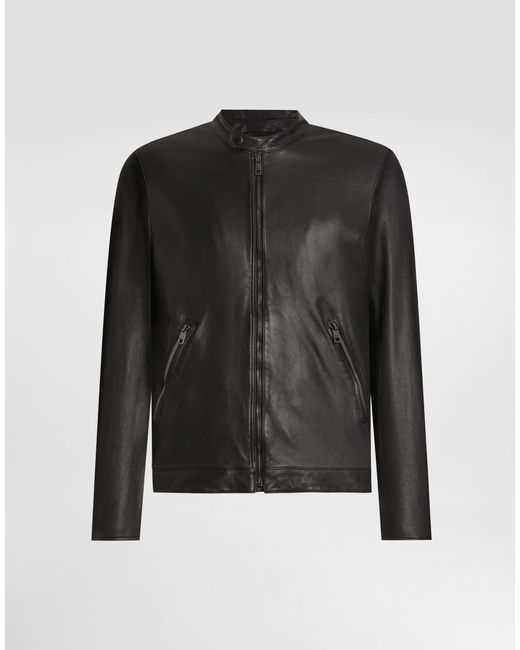 Leather Jacket With Zipper Dolce & Gabbana de hombre de color Black
