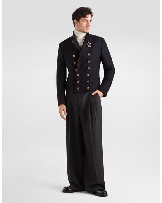 Dolce & Gabbana Black Double-Breasted Wool Frock Coat for men