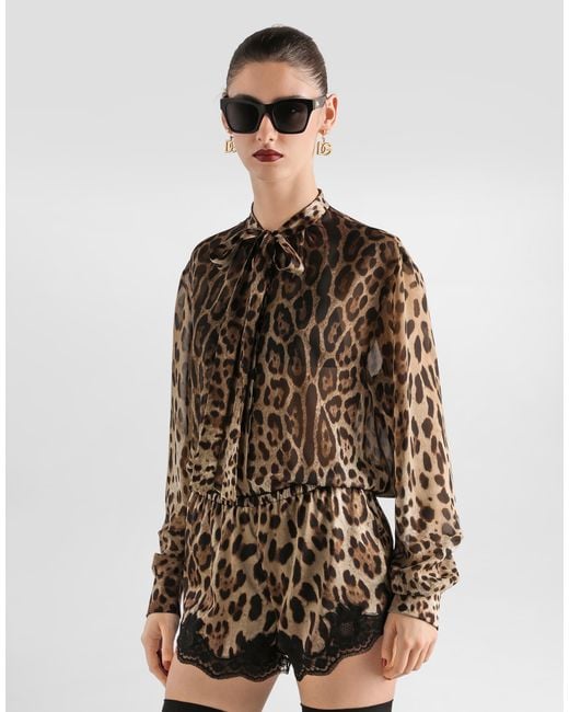 Dolce & Gabbana Brown Leo- Georgette Shirt