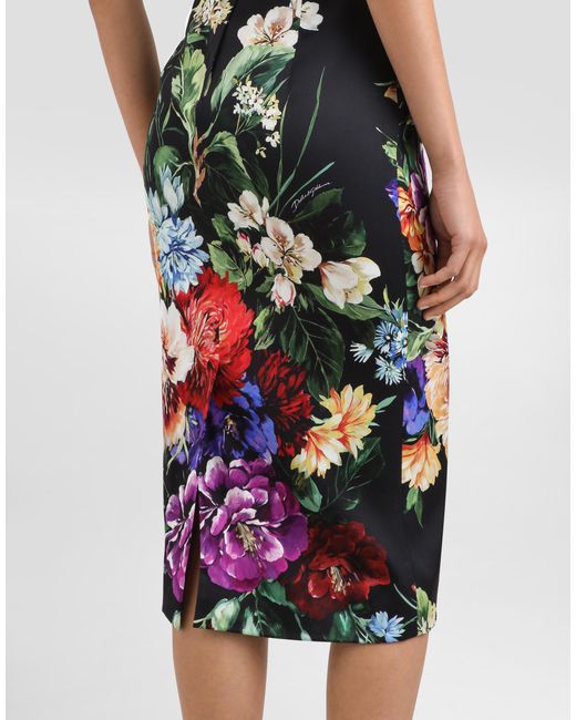 Dolce & Gabbana Flower- Fitted Satin Dress in White | Lyst