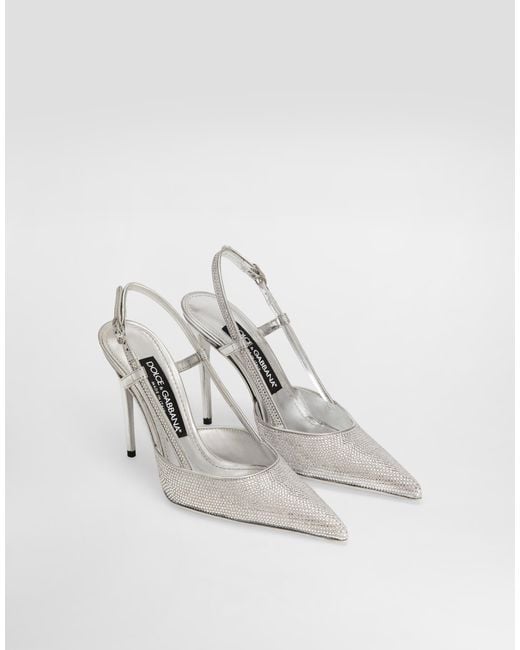 Dolce & Gabbana White Satin Slingbacks With Fusible Rhinestones