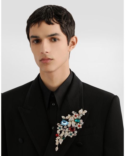 Dolce & Gabbana White Maxi Floral Brooch With Rhinestones for men