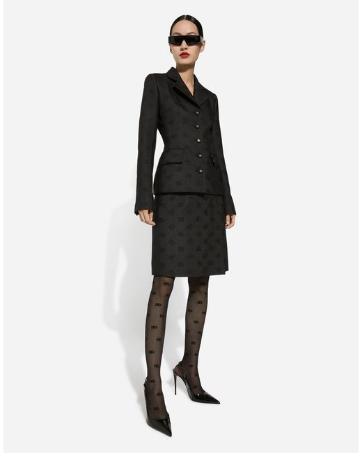 Dolce & Gabbana Black Quilted Jacquard Midi Skirt With Dg Logo