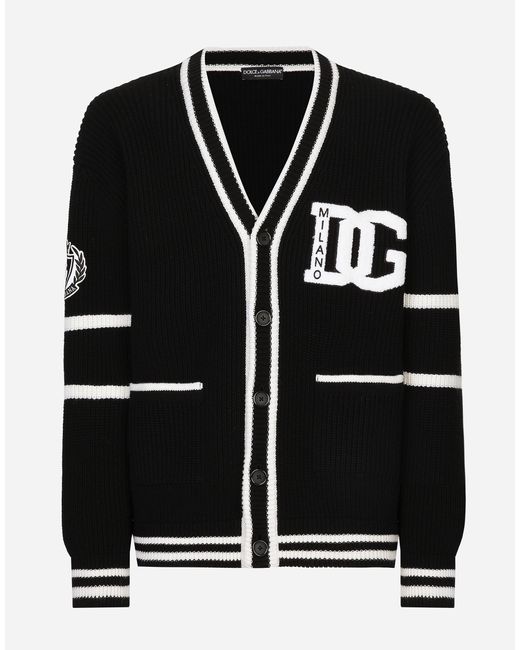 Dolce & Gabbana メンズ ブラック Wool Fisherman's Rib-Knit Cardigan