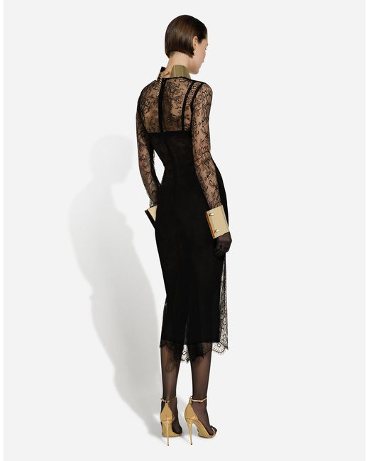 Dolce & Gabbana Black Chantilly Lace Fil Coupé Calf-Length Dress