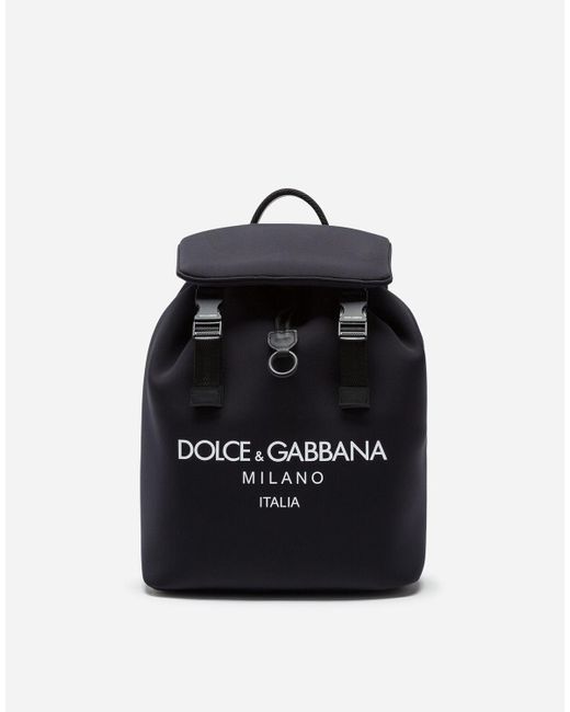 Dolce & Gabbana Black Palermo Tecnico Backpack In Neoprene With Printed Logo for men