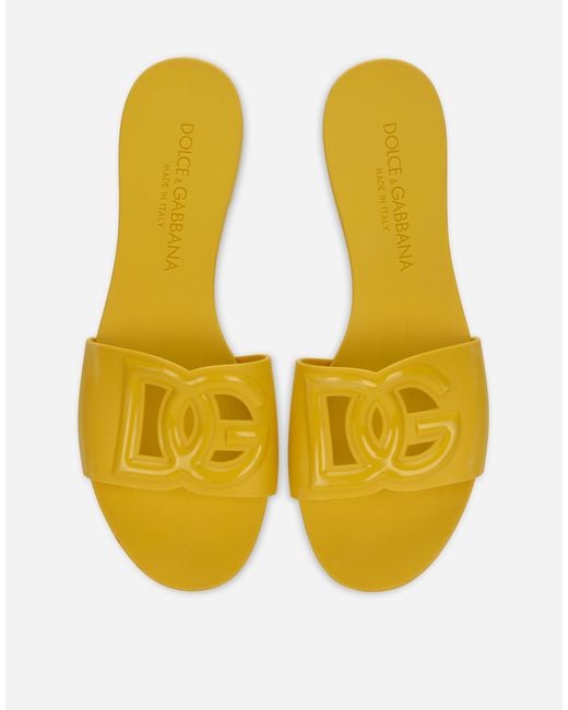 Dolce & Gabbana Yellow Bianca Slide Sandals With Dg Logo