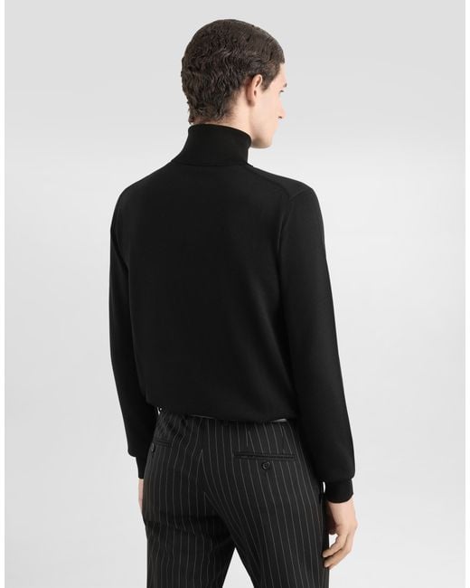 Dolce & Gabbana Black Wool Turtle-Neck Sweater With Branded Tag for men