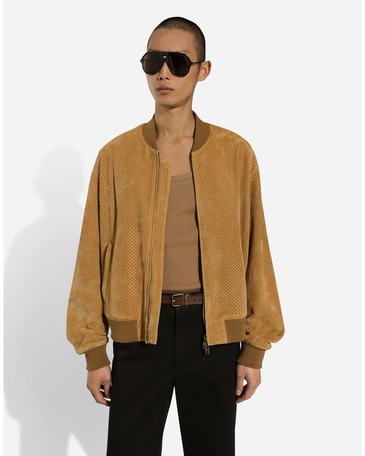 Dolce & Gabbana Brown Perforated Suede Jacket for men