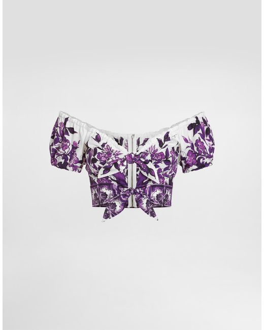 Dolce & Gabbana Majolica-Print Poplin Top Purple