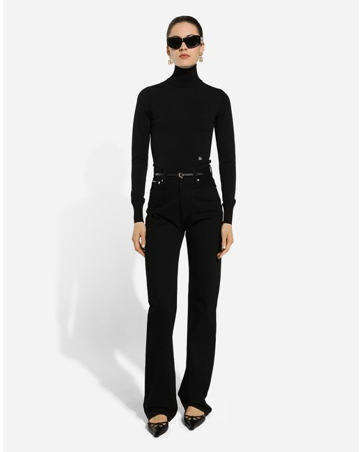 Dolce & Gabbana Black Viscose Turtle-Neck Sweater With Dg Logo