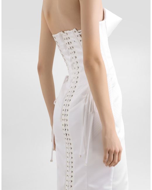 Dolce & Gabbana White Trägerloses Kleid Aus Satin Mit Bustierdetails