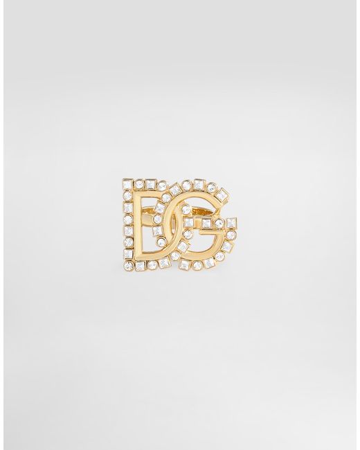 Dolce & Gabbana White Ring With Rhinestone-Detailed Dg Logo