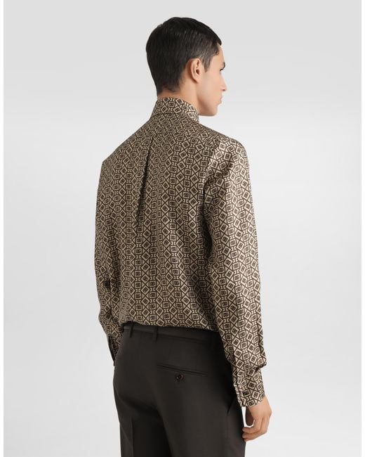 Dolce & Gabbana Brown Printed Silk Twill Martini Shirt for men