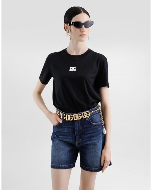 Dolce & Gabbana Black Jersey T-Shirt With Dg Logo Embroidery