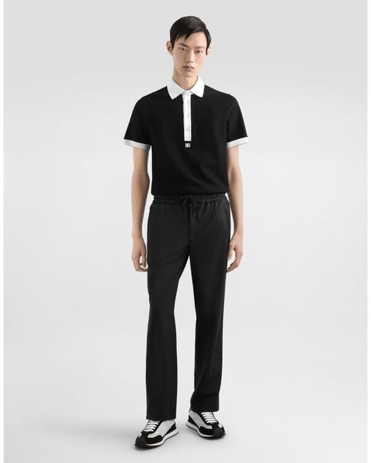 Dolce & Gabbana Structured Wool Canvas Trousers in Black für Herren